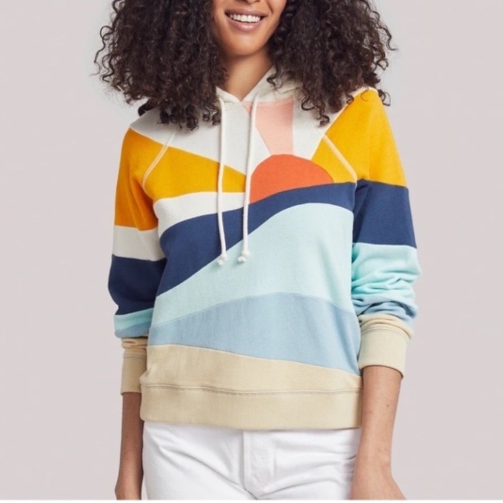 Faherty Soleil Abstract Sun Print Pullover Hoodie French Terry Retro Multi